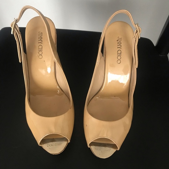 Jimmy Choo Nude Patent Leather Slingback Wedges 36.5 - Picture 1 of 6